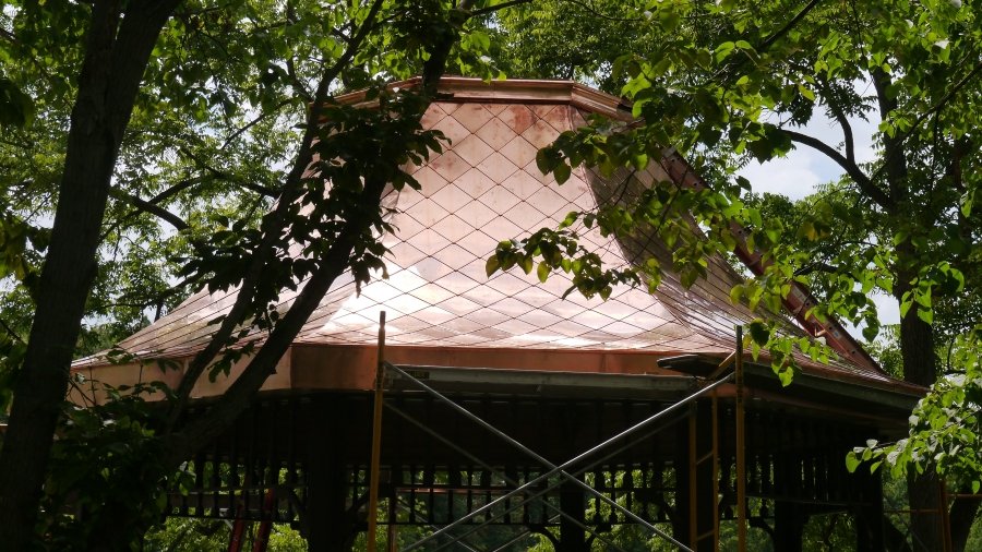Copper diamond pattern shingles on lakeside gazebo in Northeast OH