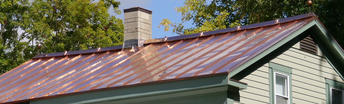 Standing seam copper roof on historic home